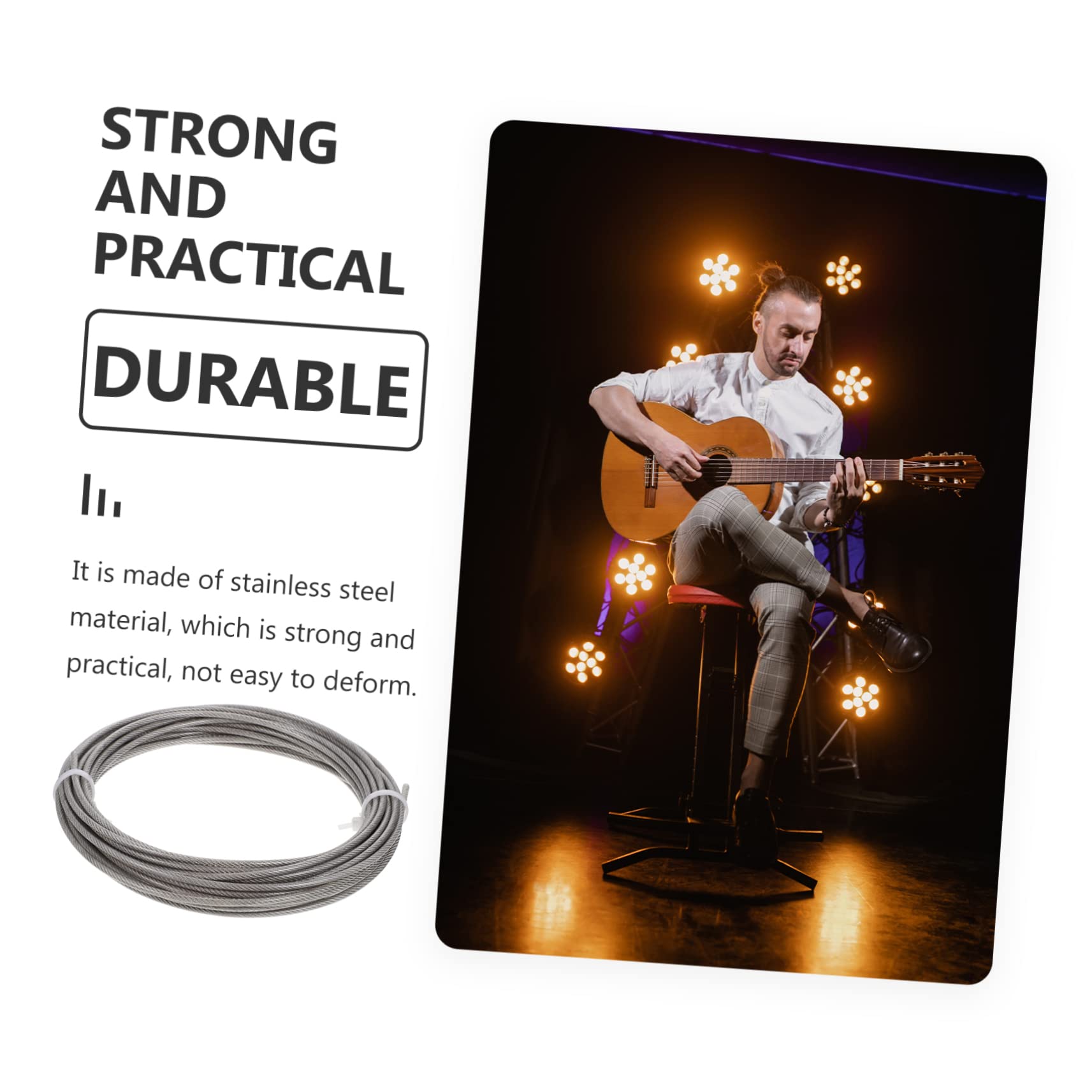 BELLIFFY 1 Roll Rubber Coated Rope Light Protective Rope Deck Railing Rope Hanging Rope Load Duty Safety Cable Light Lamps Safety Cable Stage Light Hangers Lanyard PVC