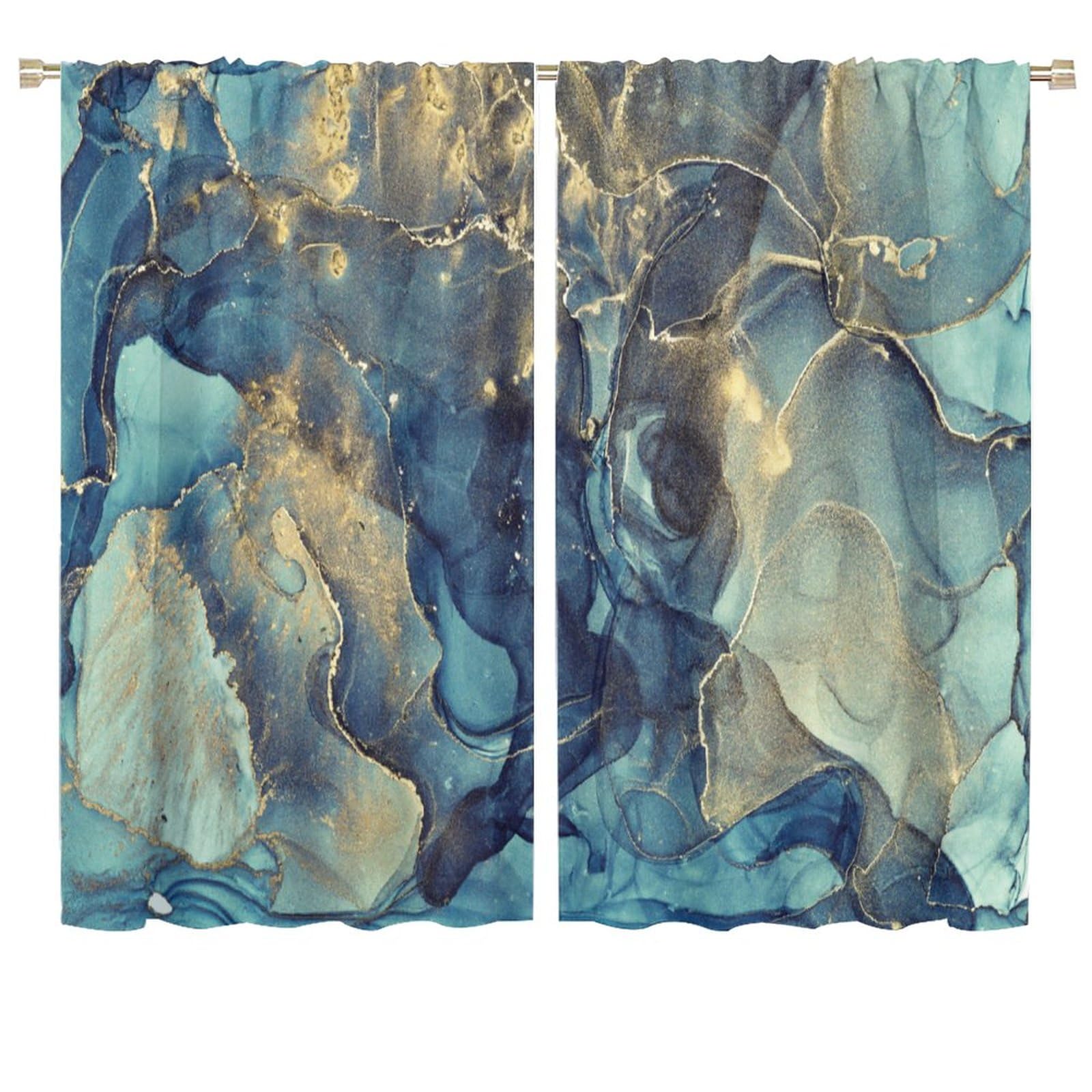 HZOHNAGO Green Marble Curtain Colorful Modern Abstract Art Blackout Print Rod Pocket Window Drapes for Bedroom Living Room 72x63in