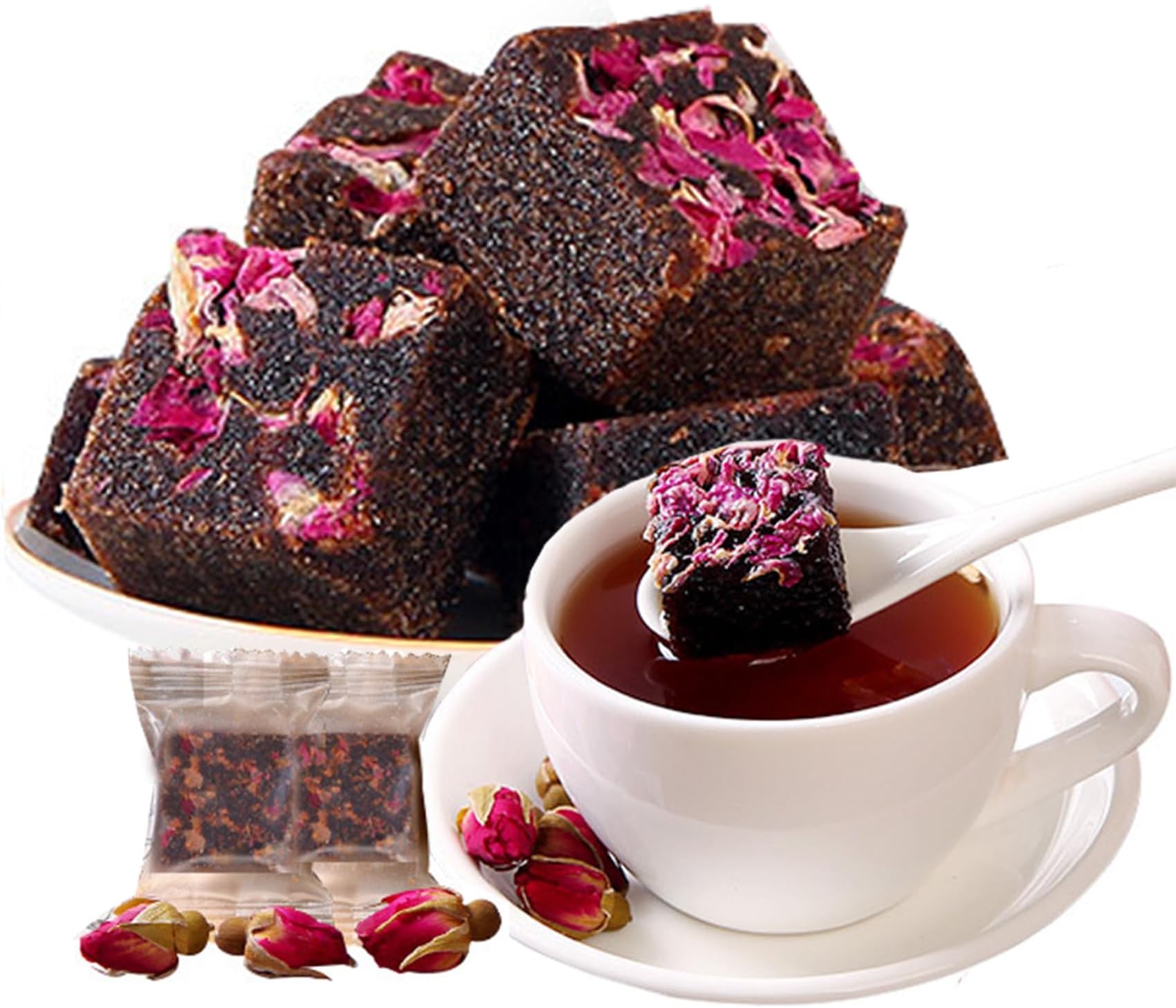 Black Sugar Rose Ginger Tea 200g Handmade Black Brown Sugar with Rose Instant Ginger Soup Tea