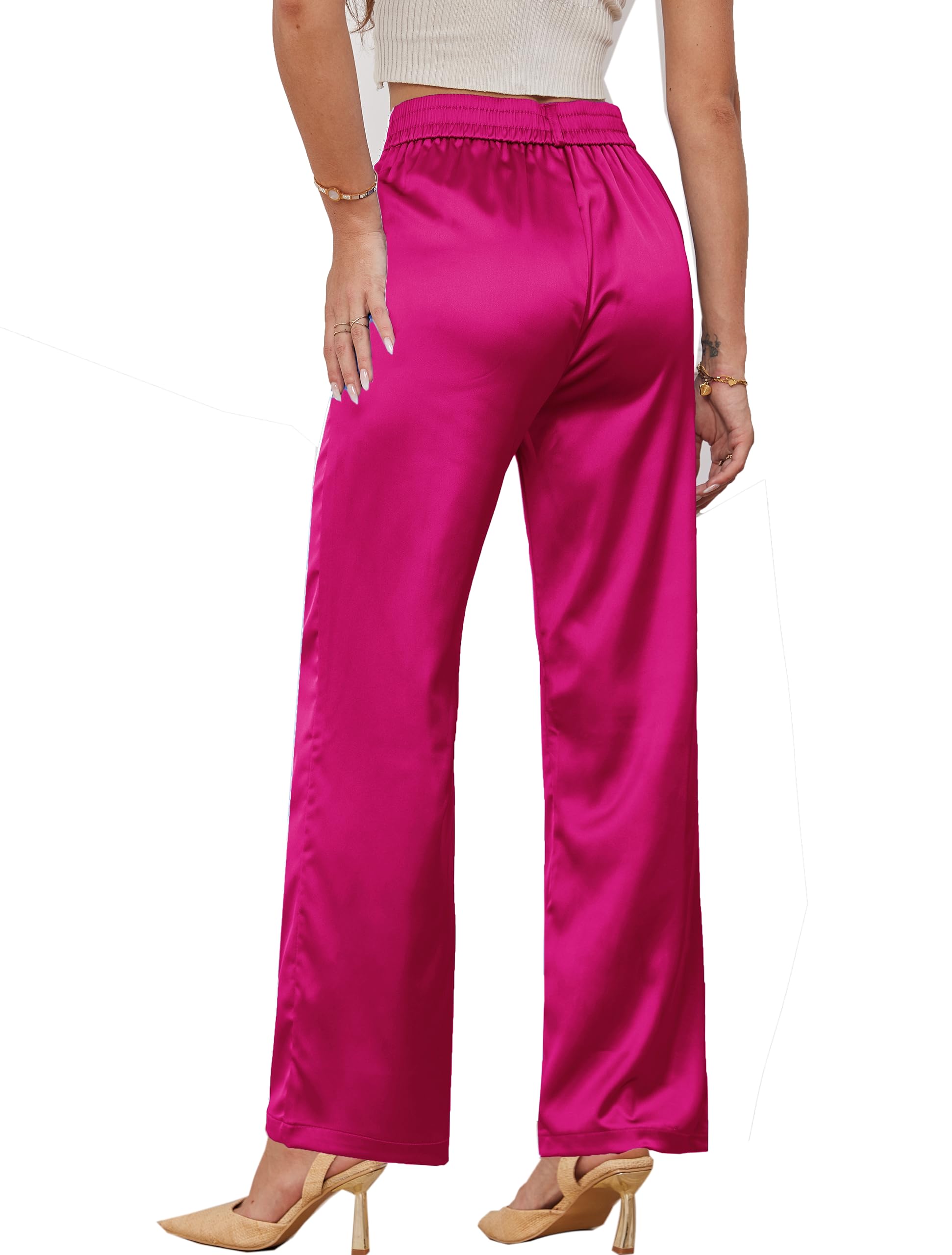 heipeiwa Pantalones de satén para mujer, estilo informal, plisados, de cintura alta, con bolsillos