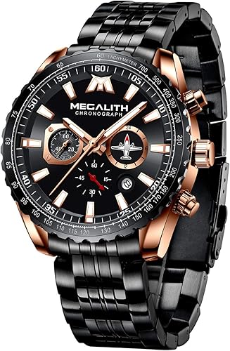 MEGALITH Relojes de pulsera para hombre Pilot cronógrafo analógico de cuarzo, reloj militar para hombre, resistente al agua, esfera grande de 1.811