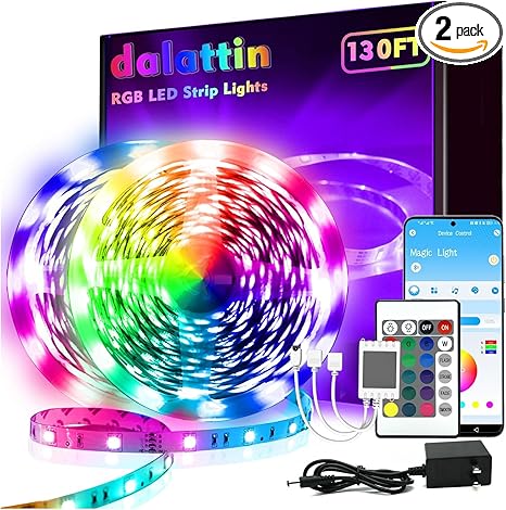 dalattin Led Lights for Bedroom 130ft(2 Rolls of 65.6ft), with Remote&App Control, RGB Color Changing Led Strip Lights Support Music Sync for Room, Party, Home Décor