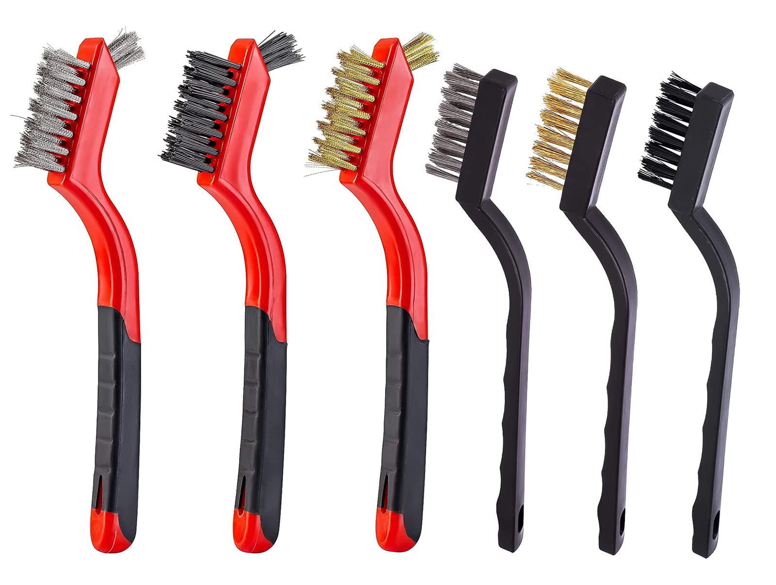 NB Wire Brush Set 6 Pcs, Detailing Brush for Rust Removal, Paint Metal Cleaner, Brass/Stainless Steel/Nylon Brushes for Dirt Scrubbing and Deep Cleaning