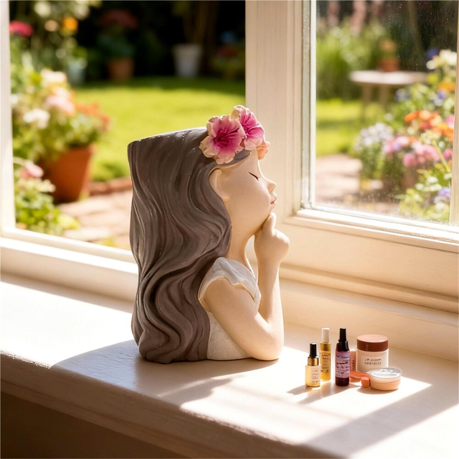 Uso multifunción Macetas con Cabeza de Flor Hadas, Adornos Decorativos Resina, diseños creativos, maceteros Colgantes suculentos