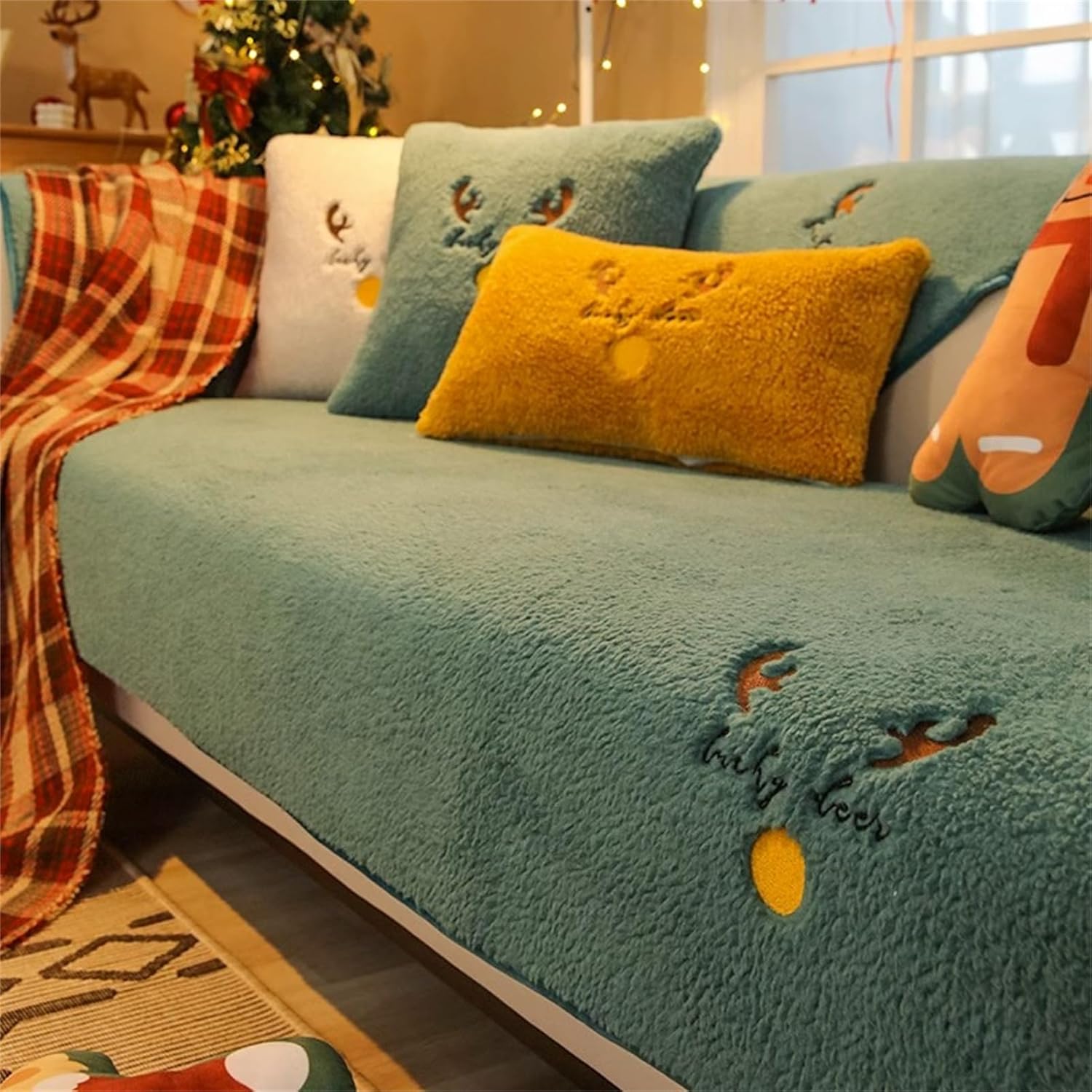 EXTLEZSA Plush Sofa Cover Thick Sherpa Warm Sofa Slipcover