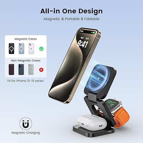 Miniatura 2 de Estación de carga 3 en 1 para Apple, cargador portátil Mag-Safe, cargador de viaje plegable para múltiples dispositivos Apple, para iPhone 16, 15,