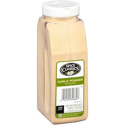 Spice Classics Garlic Powder, 16 oz - One 16 Ounce Container of Garlic Powder, Best to Flavor Vegetables, Grilled Meats, Salads, Dressings and More
