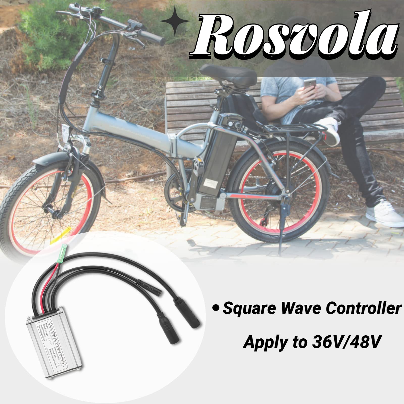 Rosvola Electric Brushless Motor, Controller, Waterproof Adapter with Hall KT-22A for Electric Scooter 36V/48V Motor