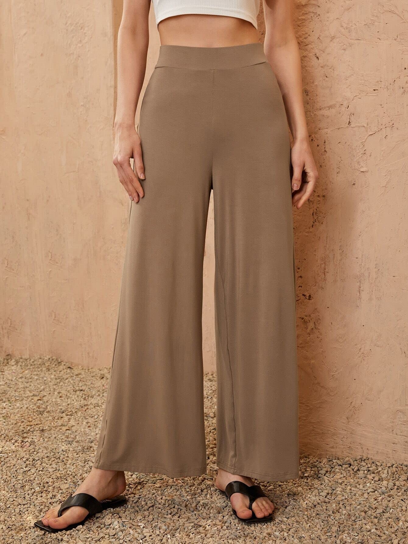 LIHANA Womens Summer Casual Pants Wide Leg Solid Pants for Business Work Holiday