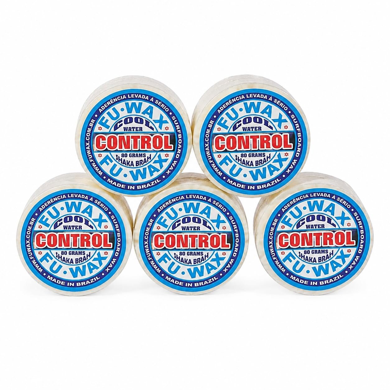 Fu Wax Cool Water Lot de 5 barres de cire pour planche de surf 80 g, adhérence élevée pour 100 °C à 100 °C, fabriquée au Brésil