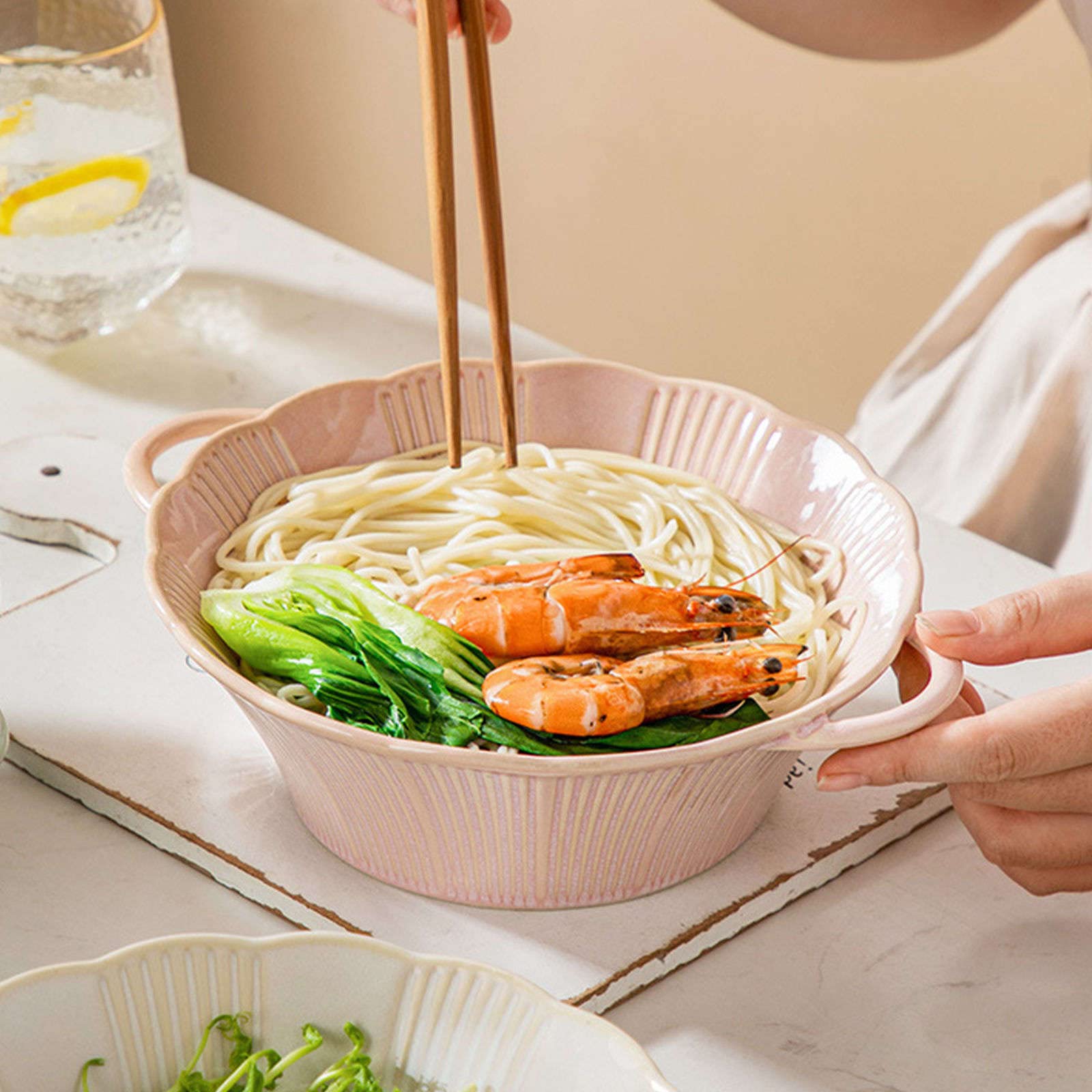 Cuenco para ensalada, cuencos para sopa, cuenco de cerámica con asa, cuenco de ramen de cerámica, cuencos Pho grandes, cuenco para sopa apto para microondas, cuenco para fideos Udon-azul-24x20x7cm,