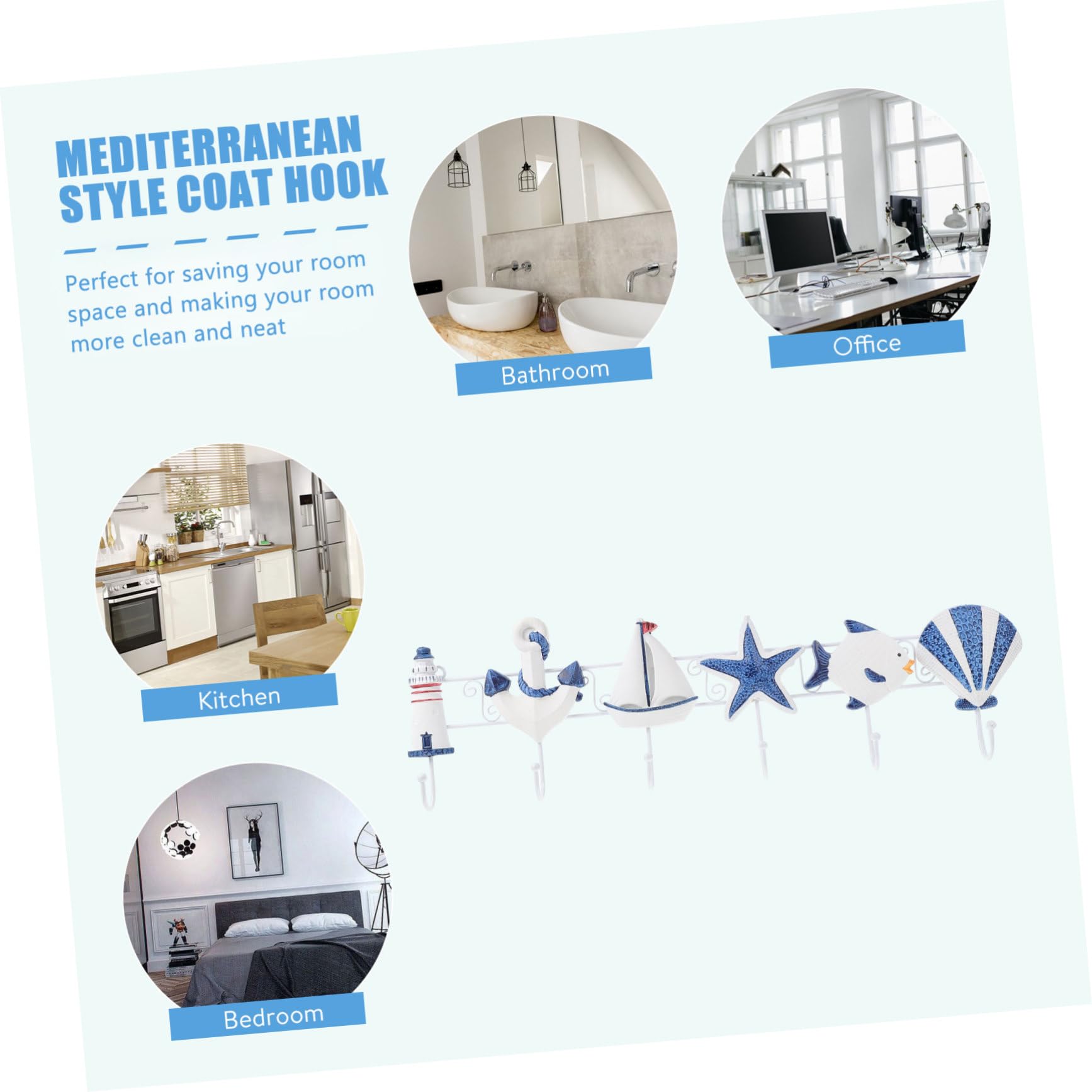 Mediterrane Vintage Kleiderhaken Kreative Hakenleiste mit 6 Starken und Bruchsicheren Haken für Garderobe und Haustürdekoration