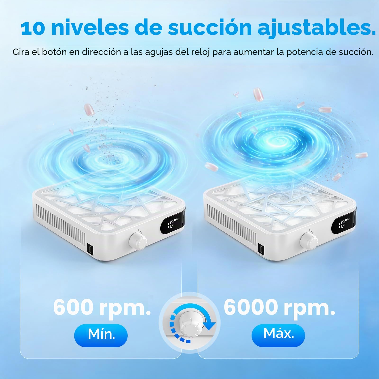 Aspirador Uñas Profesional, 15W 6000RPM Extractor De Polvo Para Uñas de Escritorio con 30 filtros de papel desechables, Aspirador Uñas Gel Para Salones De Manicura Y Hogares (Weiß)