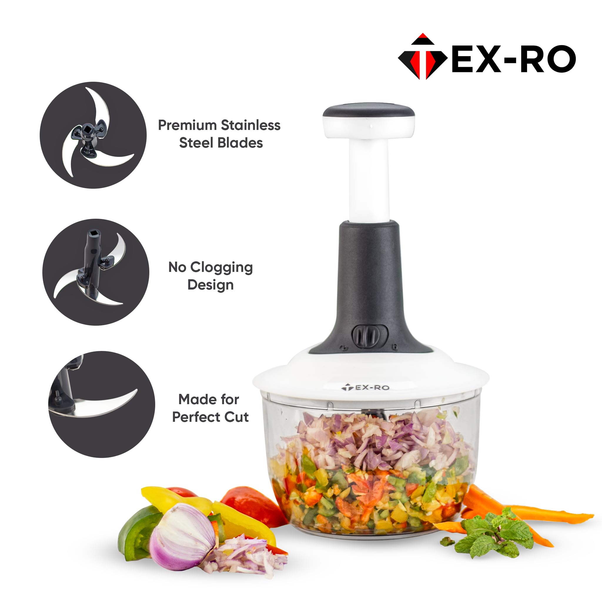 TEX-RO Push Chopper for Kitchen Use | Vegetable Cutter & Onion Chopper | Vegetable Chopper for Kitchen (1600 Ml, Plastic) 1
