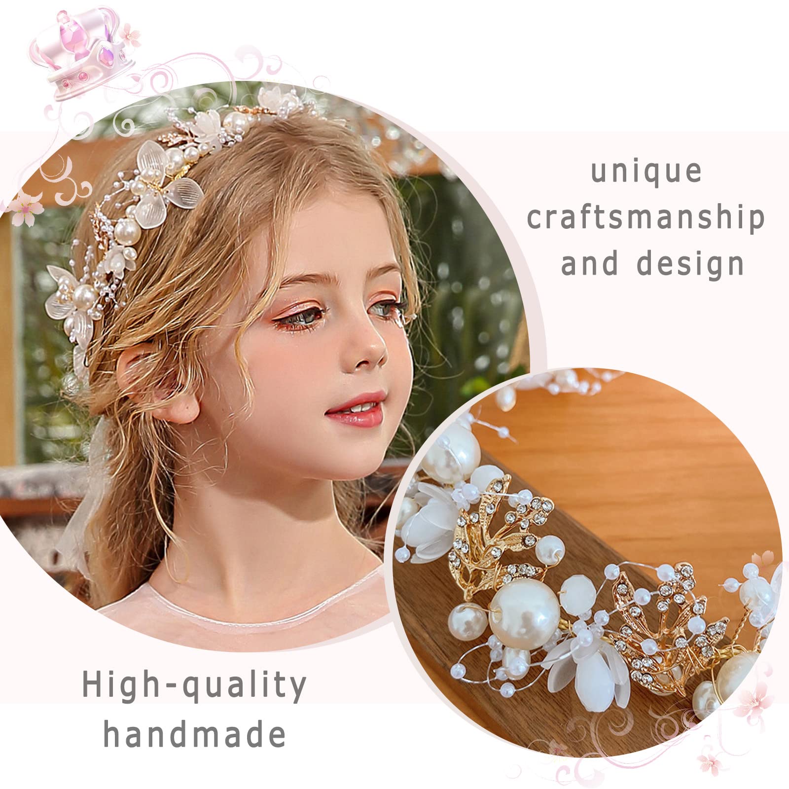 Amaxiu Wedding Bridal Pearl Headband, Flower Girl Pearl Hair Vine Princess Hair Accessories Crystal Headpieces For Women Wedding Party Photography - View #8