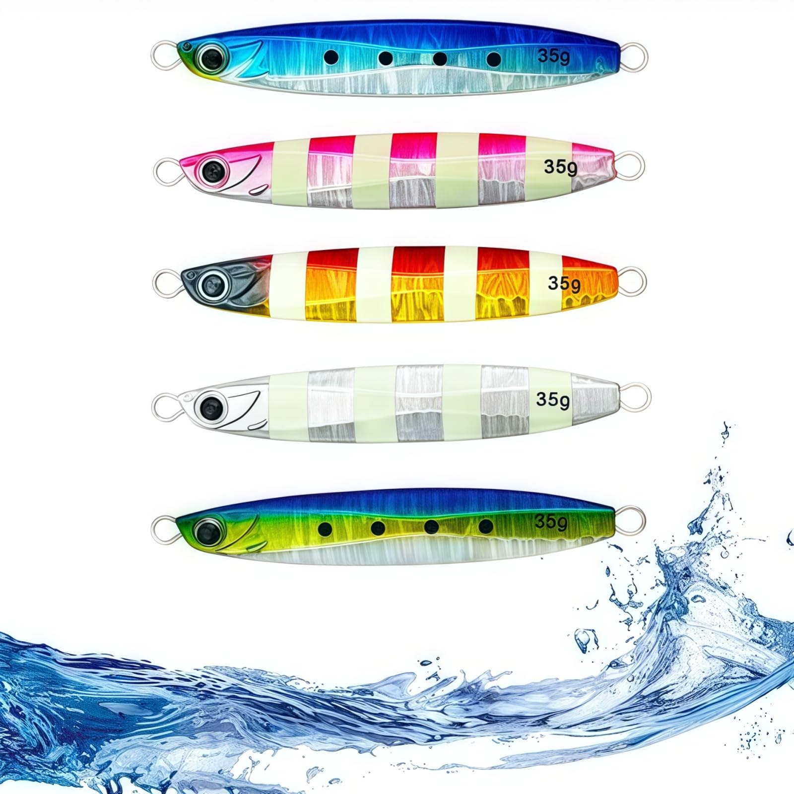 Leicht zu fangende Angelvorrichtungen, Salzwasser-Laserköder, Jigs vertikaler Jigg-Löffel, Köder für Bootsangeln, mit Drillingshaken und doppeltem Hilfshaken, ideal für Thunfisch, Zackenbarsch, Lachs