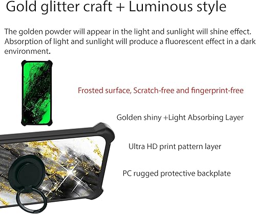 Miniatura 3 de Nokia C110 - Funda compatible con Nokia C110 N156DL (policarbonato duro + silicona suave), soporte de anillo, purpurina dorada y luminosa, JSH-HDL