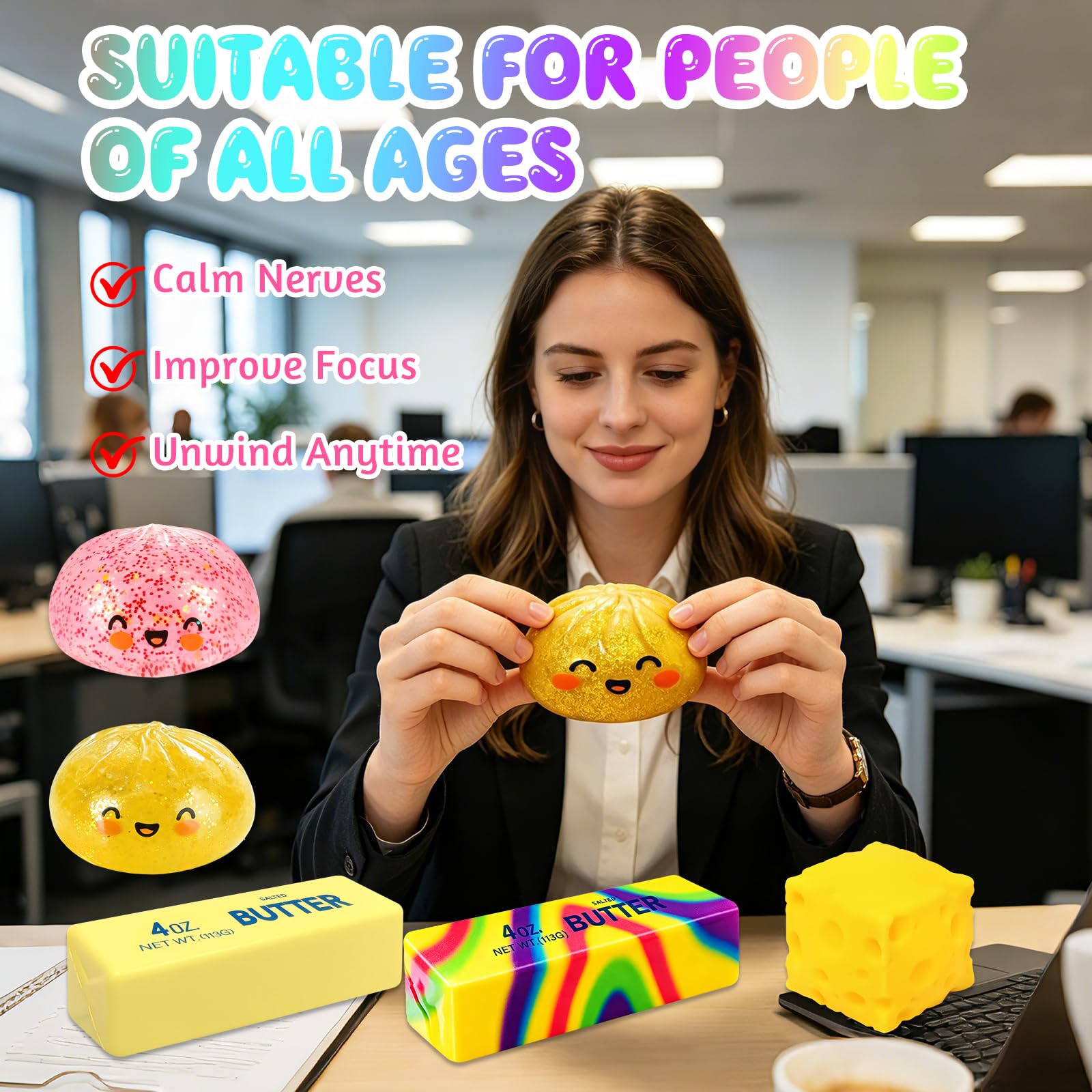 5 Pezzi Mystery Dumpling Bao Squishy, Butter Formaggio Squishy Set Palla Antistress Con Scatola Per Vapore Pasta Morbida Da Schiacciare Per Alleviare L'Ansia E Fidget Mano per Adulti