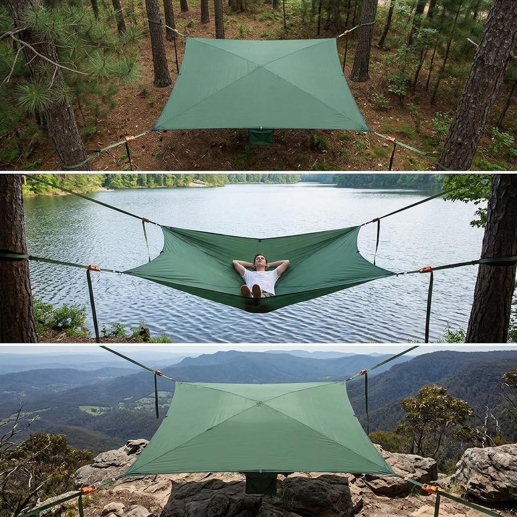 Hamac Extérieur, Hamac à Suspendre 2 Places, Toile Hamac Camping Bivouac, pour 300x300cm & 400x400cm, 300 * 300cm avec tendeurs