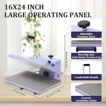 Large Heat Press Machine 16x24,Heat Press Machine for T Shirts,Large Operating Panel Press Heat Machine for Clothes Canvas Bags Pillows Placemats