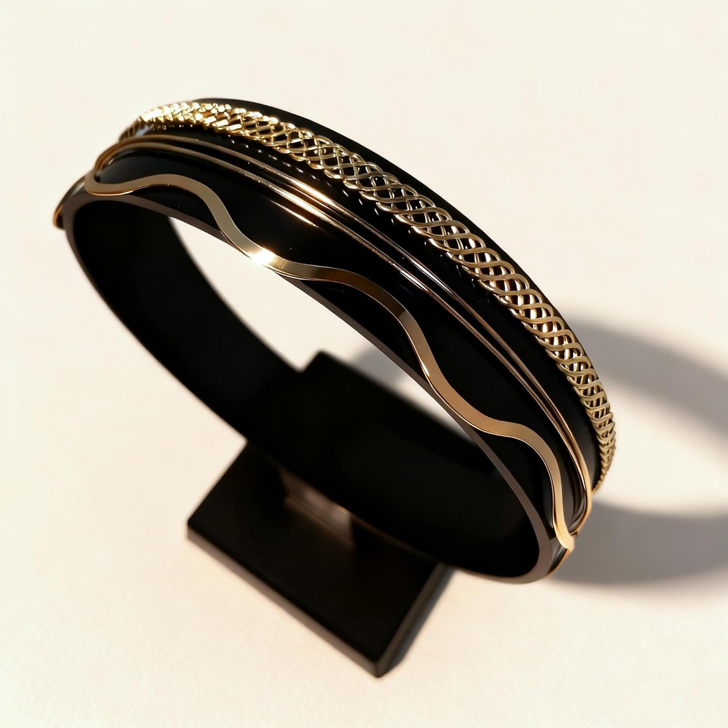 3-Piece Metal Headband Set for Women | Minimalist Double-Band, Sparkling Woven Mesh & Elegant Wave Designs in Gold | Lightweight Aluminum Alloy Hair Accessories - Image 3