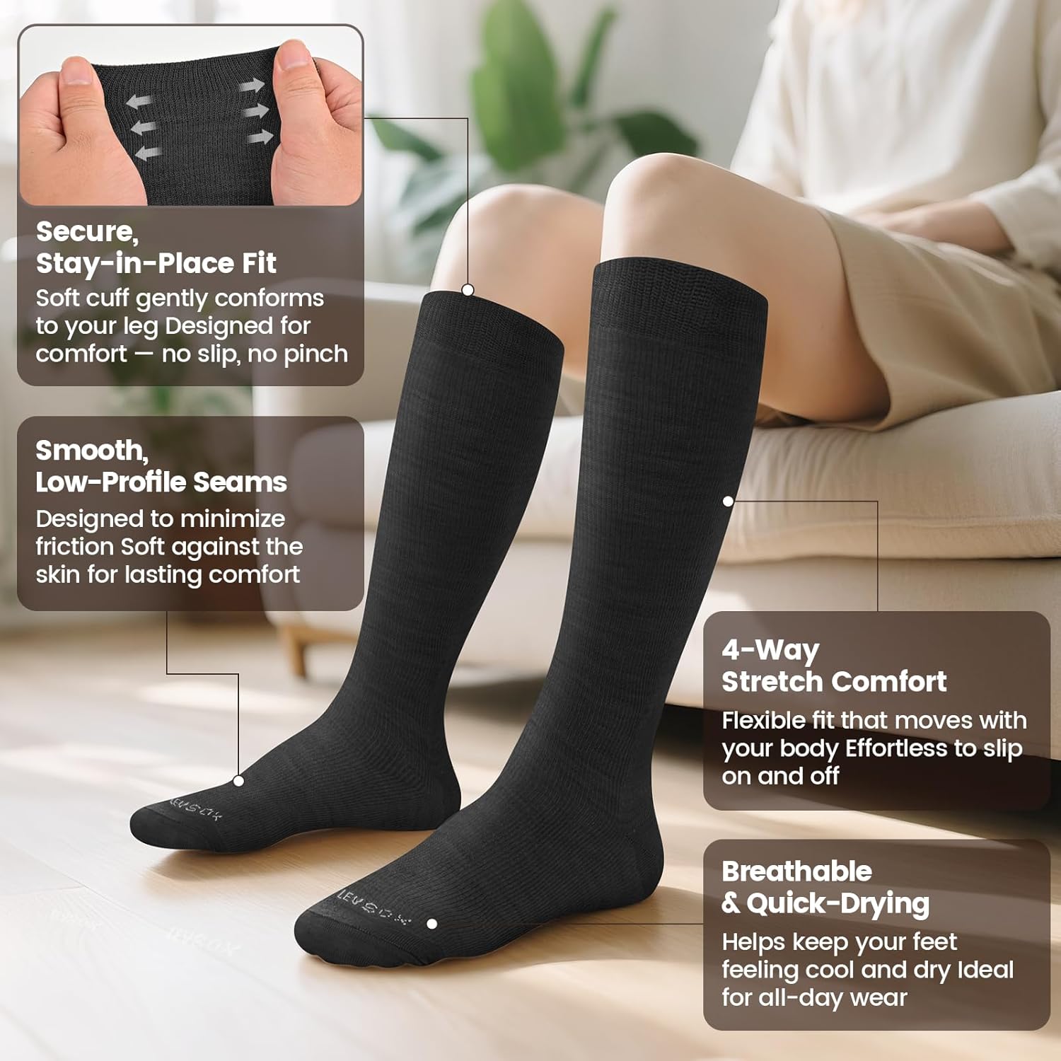 LEVSOX Merino Wool Compression Socks for Women & Men 20-30 mmHg Knee High Graduated Support Socks for Nurses Pregnancy Travel - Image 4