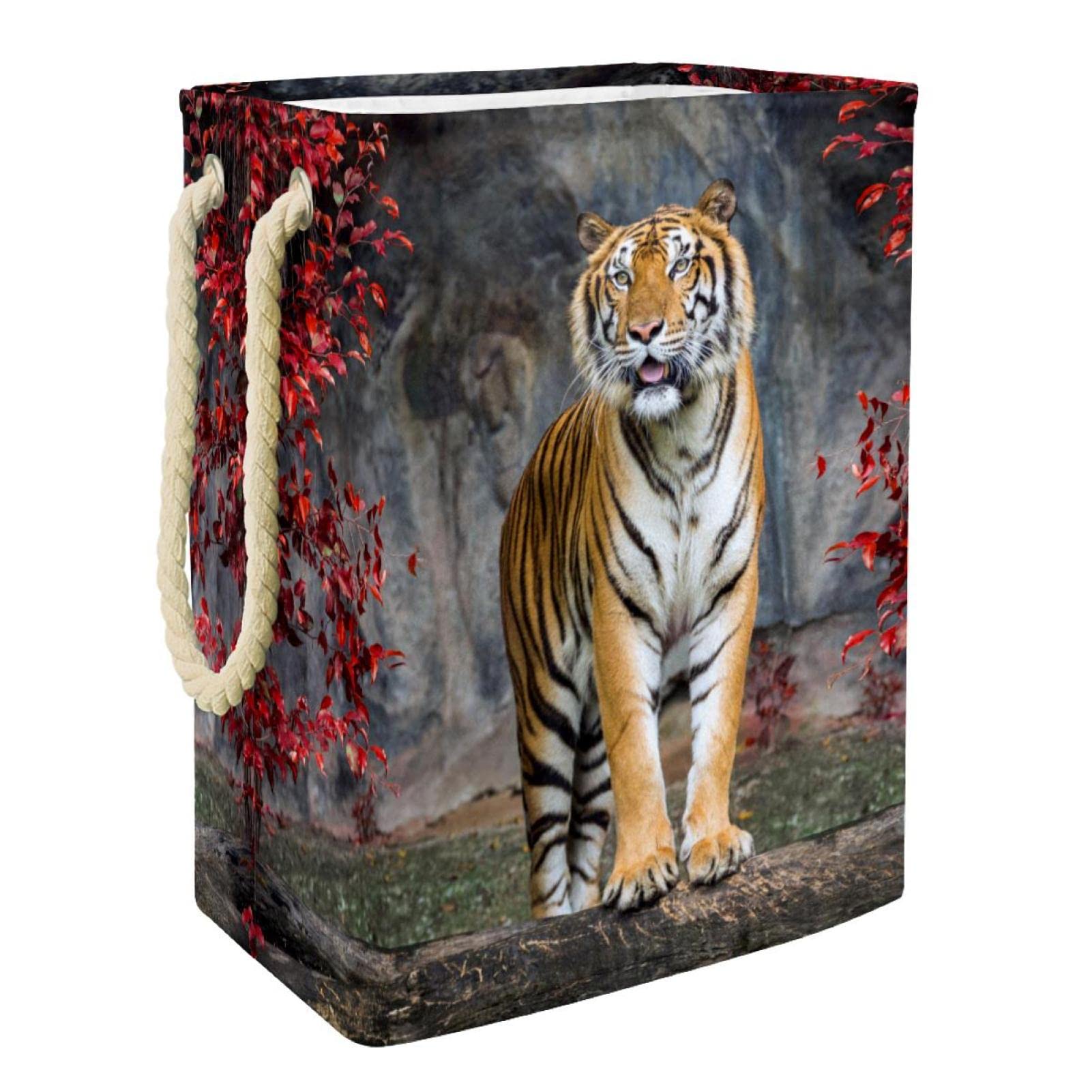 Panier à linge tigre avec poignées grand sac de rangement vêtements