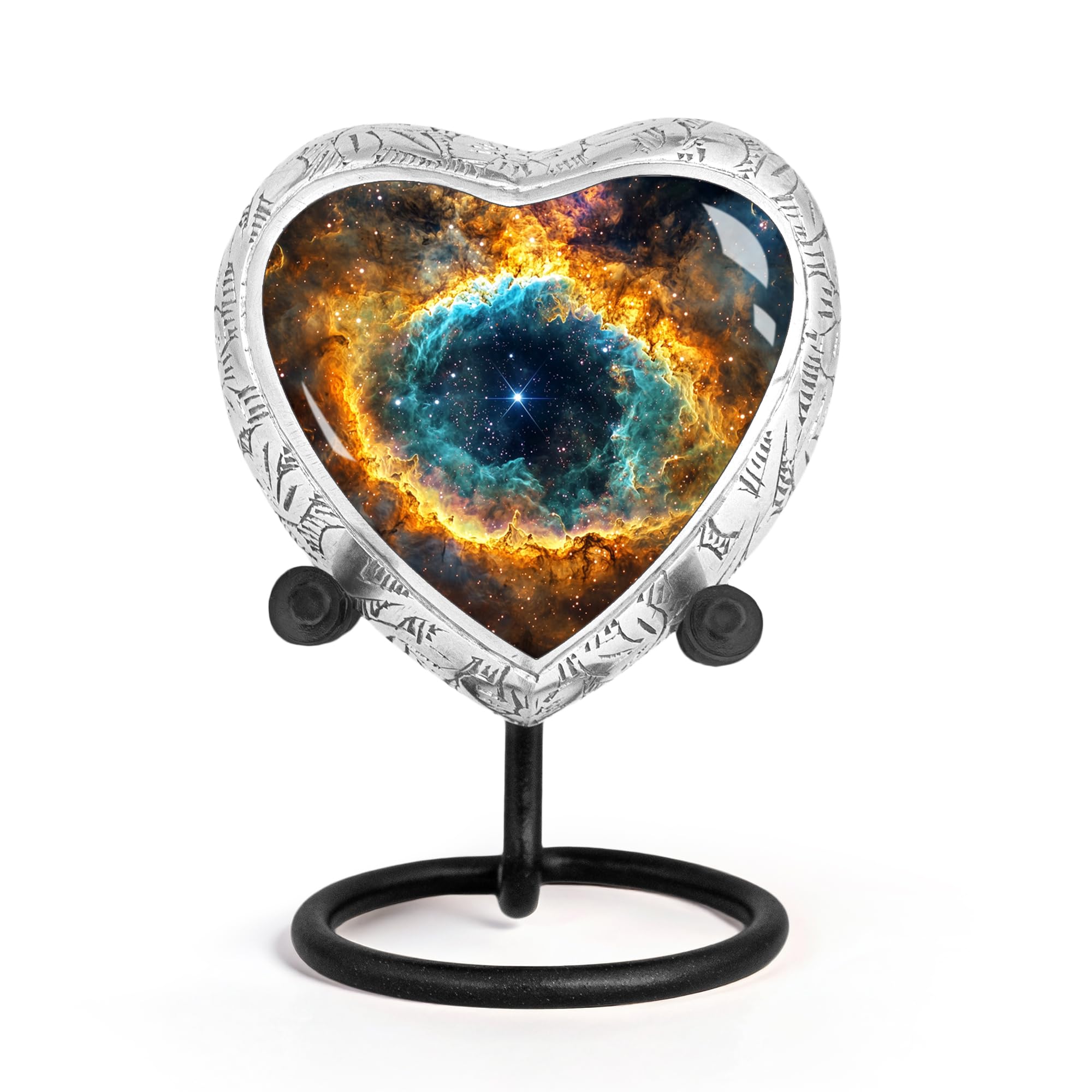 STONLIF Small Heart Shaped Galaxy Design Urn for Ashes – Starry Night Small Keepsake Funeral Container for Men & Women – Celestial Pattern Container