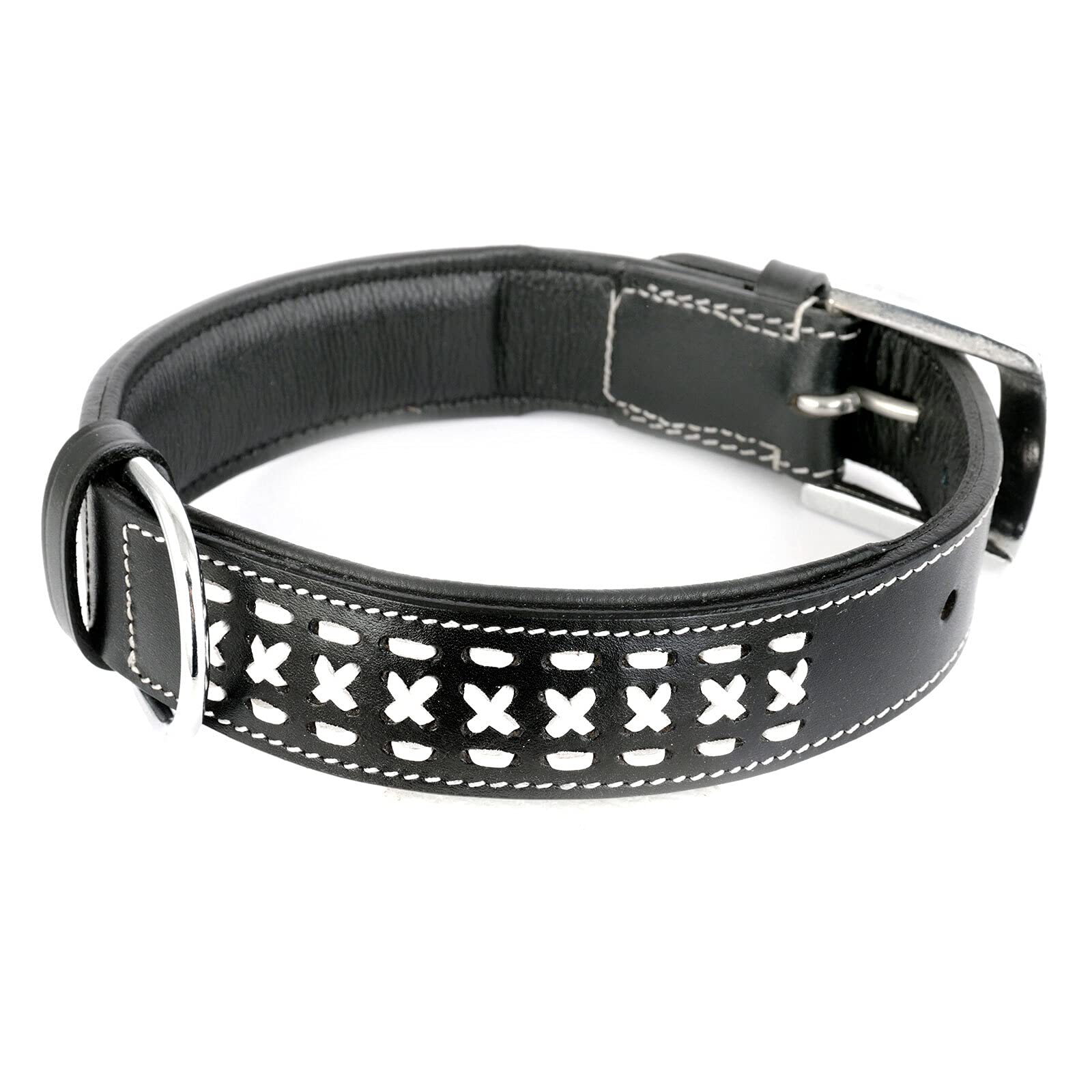MONKIMAU Hundehalsband - Halsband für Hunde echt Leder geflochten gepolstert verstellbar (XS-S: 20mm x 40cm)