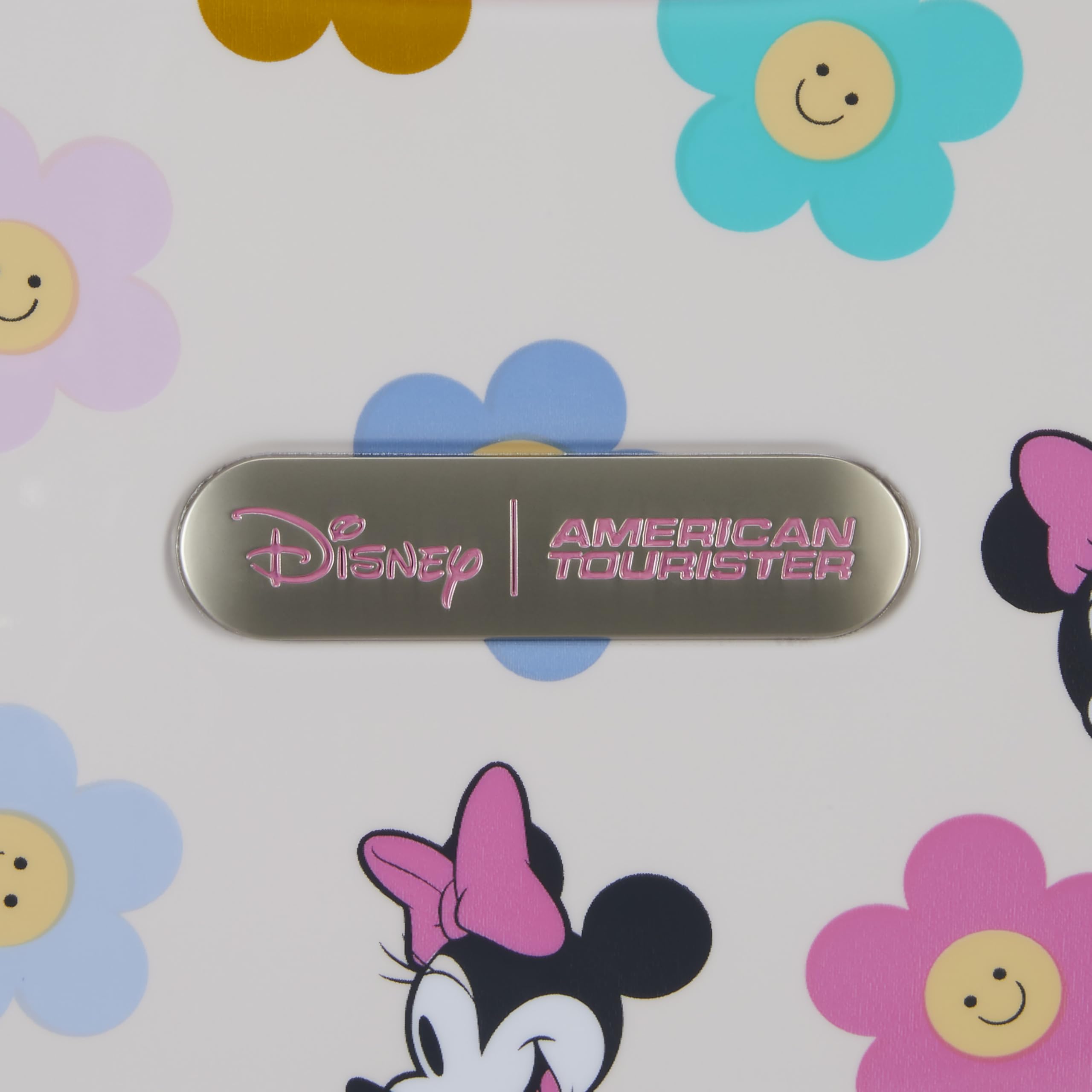 American Tourister Minnie Mouse Carry-On Luggage - Airline Approved, Durable Hardshell with Vibrant Minnie Mouse Design - Roll Confidentially with Spinner Wheels & Colorful Adjustable Handle