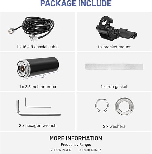 Miniatura 8 de Anina Antena de radio móvil de doble banda VHF UHF 136-174400-470 MHZ con soporte fijo de montaje en labio con soporte fijo con extensión PL259