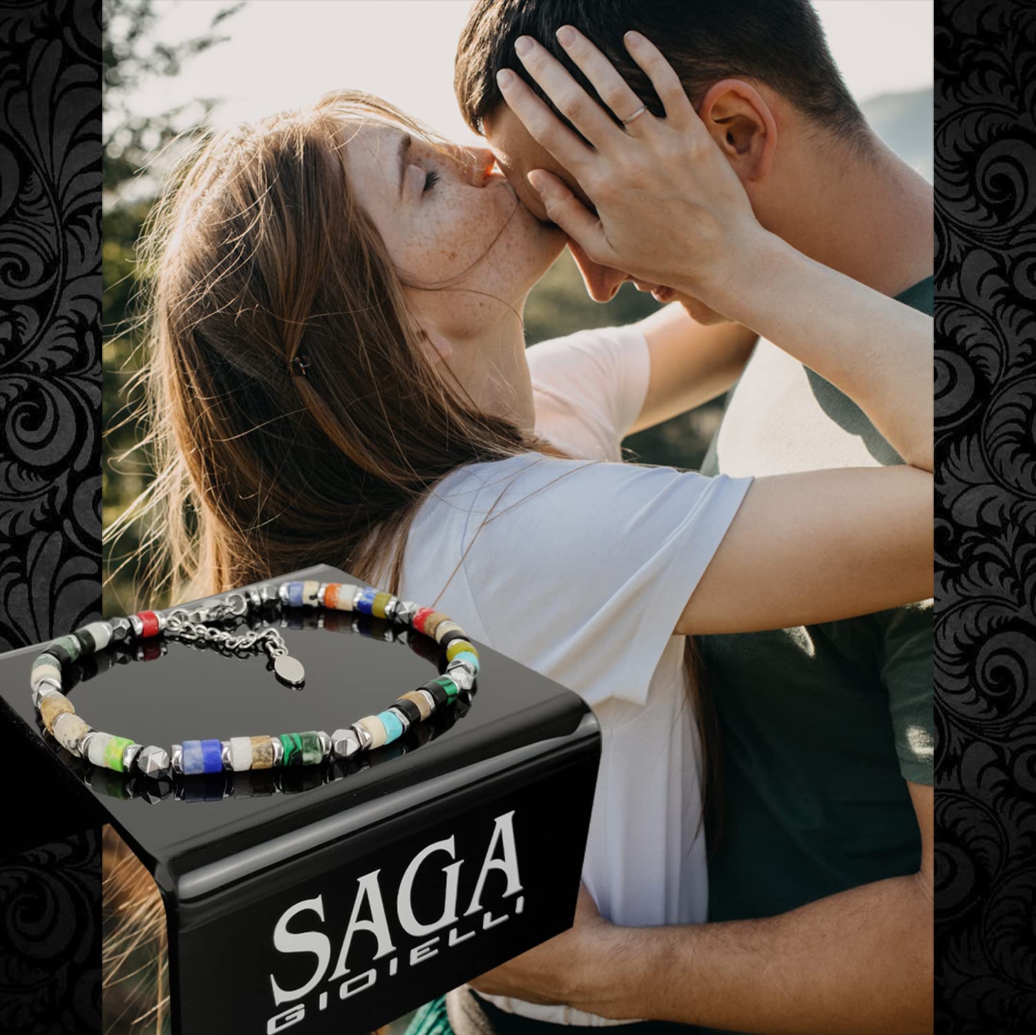 SAGA GIOIELLI® Bracciale Uomo Rondelle Colorate Acciaio