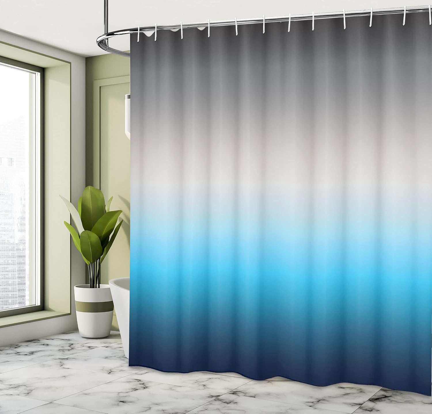 Ambesonne Ombre Shower Curtain, Abstract Color Change Pattern Ornamental Blue Tones Open Sky Theme Design, Cloth Fabric Bathroom Decor Set with Hooks, 69" W x 70" L, Grey and Blue