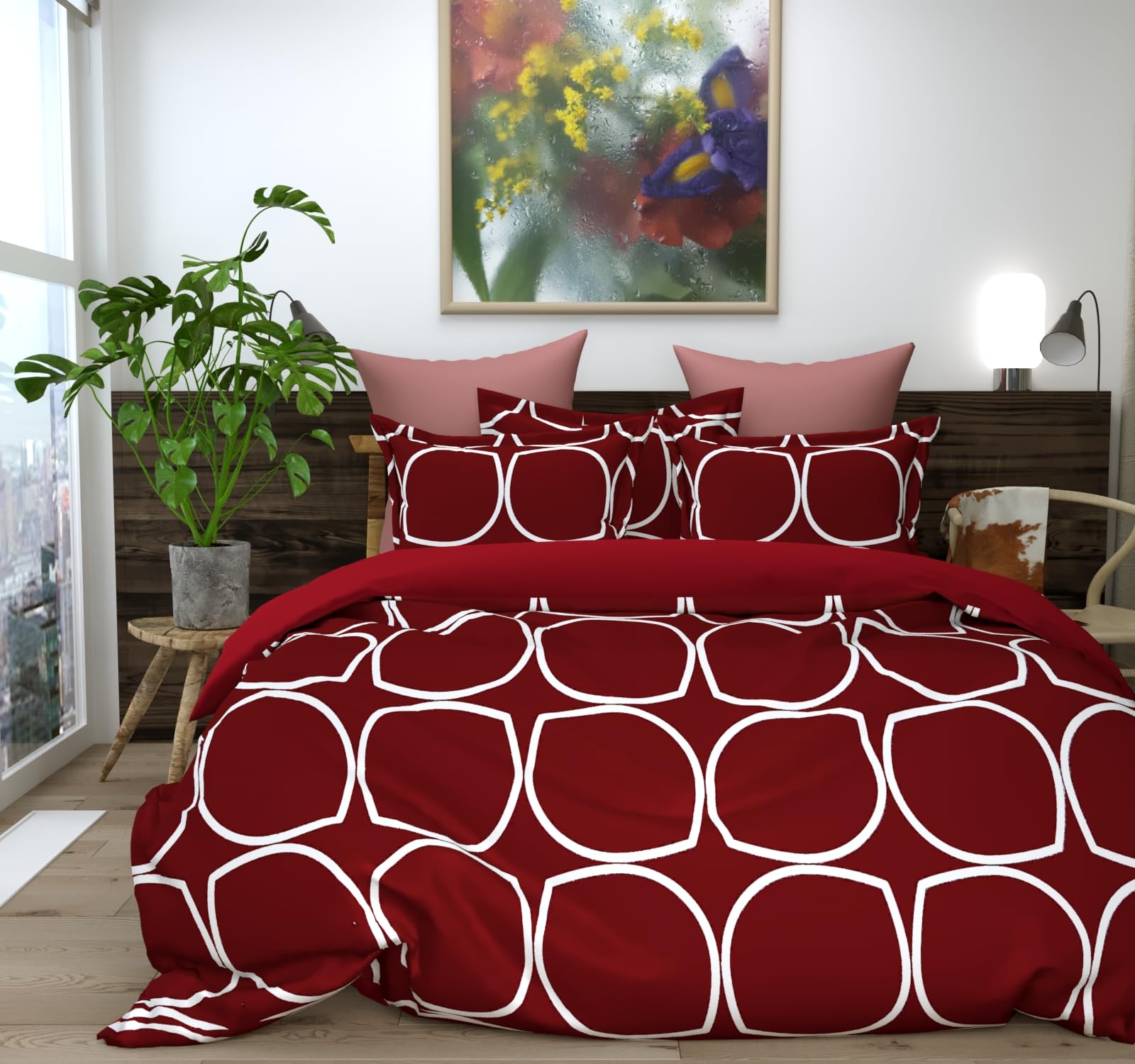 Fairy Down® 300 TC Glace Cotton Paisley King Size Comforter Set (Maroon, Comforter with Fitted Bedsheet)-picture-13