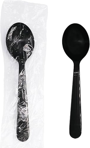 Party Essentials Juegos de utensilios de plástico negro envueltos individualmentepaquetes de cubiertos resistentes, cuchara de sopa, 100 juegos disponible en Yaxa Costa Rica