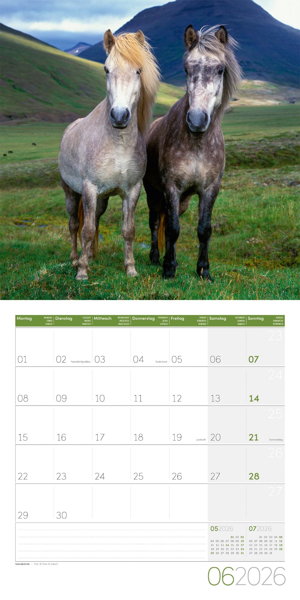 Pferde Broschürenkalender 2026 - 30x30 - Art12: Bildstarker Tier-Kalender im schlanken Hochformat (aufgeklappt 30x60 cm) | mit Eintrage-Kalendarium