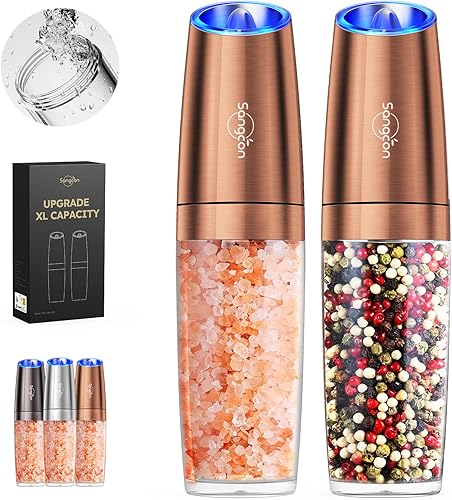 Miniatura 9 de Sangcon Gravity - Juego de molinillo eléctrico de sal y pimienta recargable automático, salero y pimentero, USB-C, no necesita batería, operación