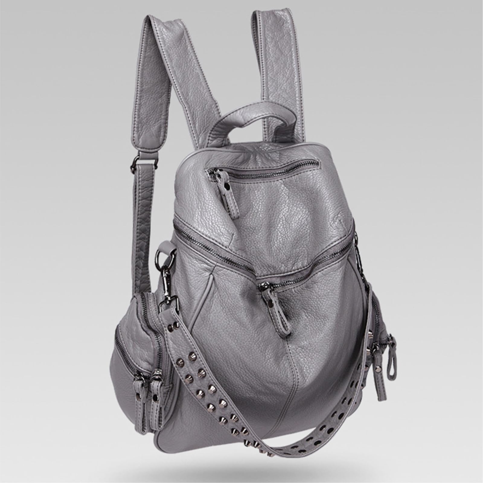 Zaino Porta pc per Studenti Borsa Super Morbida in Pelle da Donna di Grande Capacità-black-13 Inches