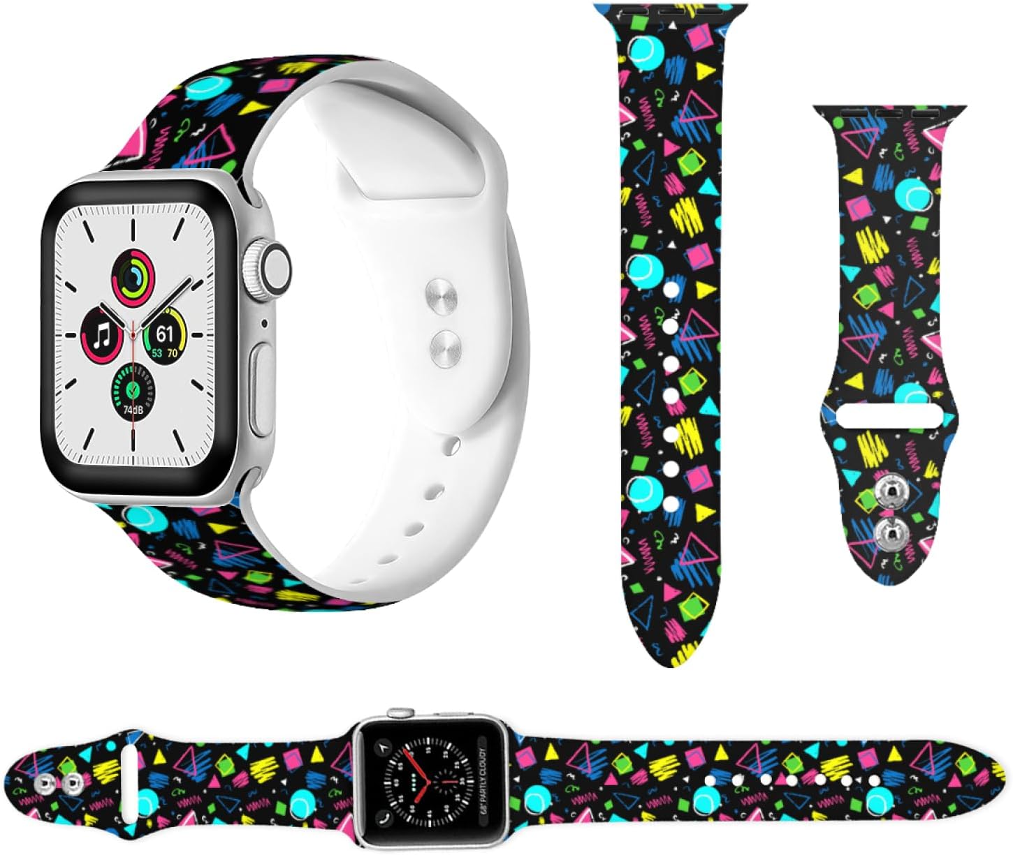 Dark 90s 80s Style Print Watch Bands Compatible with Apple Watch Band 38mm 40mm 41mm 42mm 44mm 45mm 49mm for Women Men, Soft Sport Strap Silicone Replacement Wristband for iWatch Series SE 10 9 8 7 6