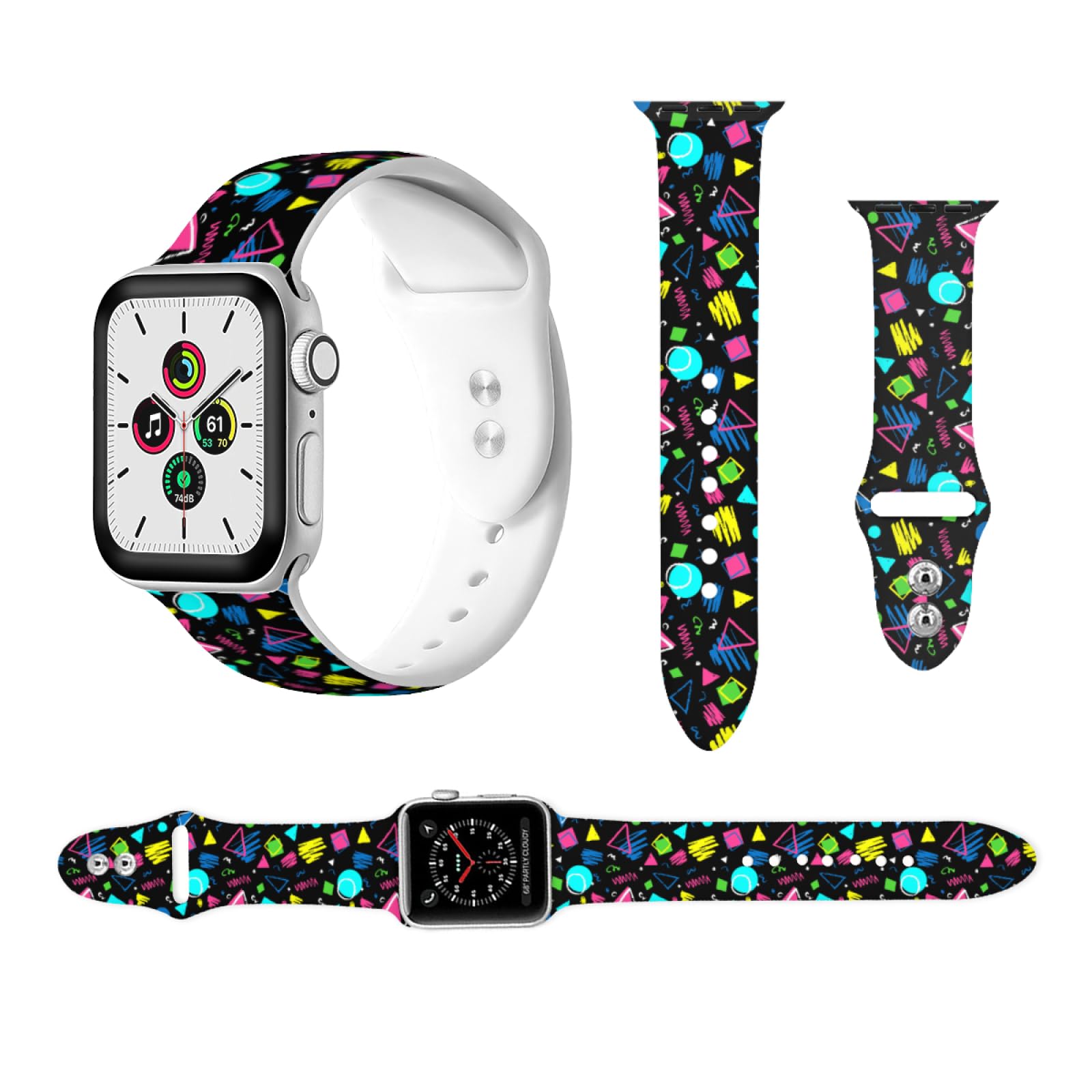 Dark 90s 80s Style Print Watch Bands Compatible with Apple Watch Band 38mm 40mm 41mm 42mm 44mm 45mm 49mm for Women Men, Soft Sport Strap Silicone