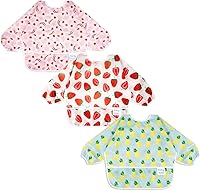 Vista 1 de Juego de baberos de manga larga de 3 piezas, baberos impermeables para bebés con bolsillo, babero para niños pequeños con mangas, bata resistente a