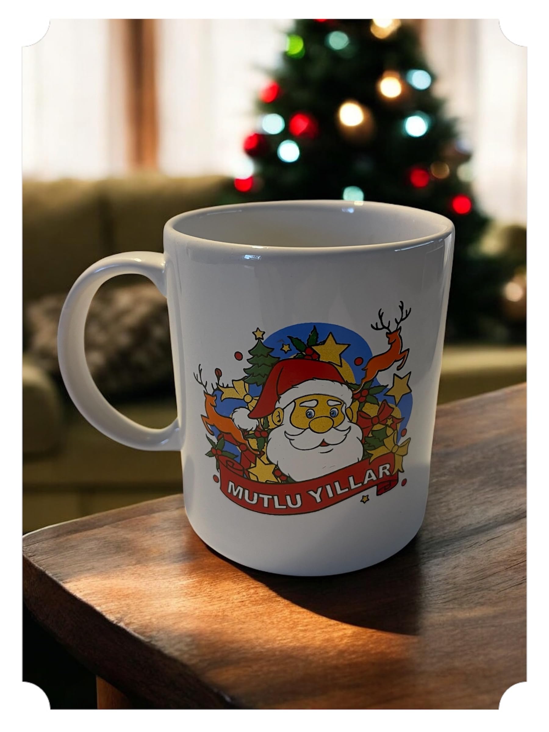 Mutlu Yıllar Noel Baba Temalı Porselen Kupa, Beyaz, Yeni Yıl Dekorlu, Kahve Çay Bardağı (mutlu yıllar noel kardan adam)