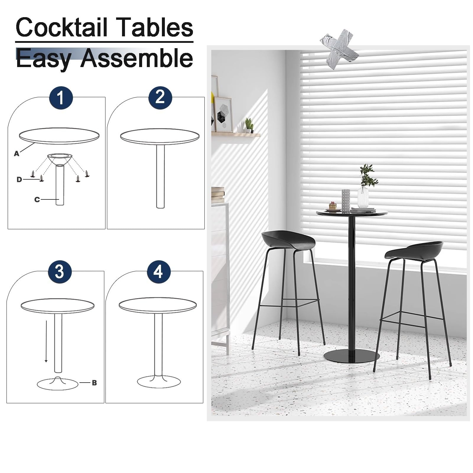 Table de bistrot moderne en métal pour salon, canapé, table d'appoint, table de salle à manger, table de cuisine, table d'appoint pour cocktail, vin, table d'appoint d'extérieur pour comptoir de bar,