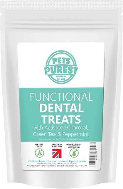 Pets Purest Dog, Cat & Puppy Dental Treats - Natural Plaque Off, Tartar, Teeth Cleaning & Healthy Gum Oral Hygiene Breath Freshener Chews - Hypoallergenic Activated Charcoal & Peppermint Food Bites