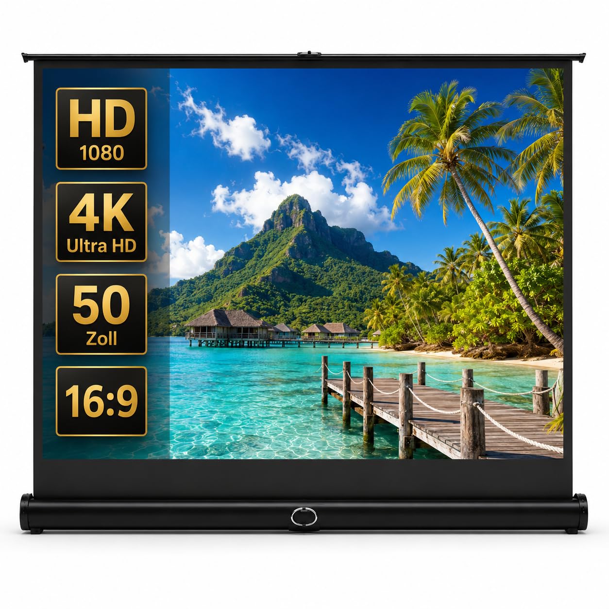 Leinwand Beamer 50 Zoll,Tragbare Pull-Up Beamer Leinwand mit Ständer für Camping,Heimkino,Schule,Treffen