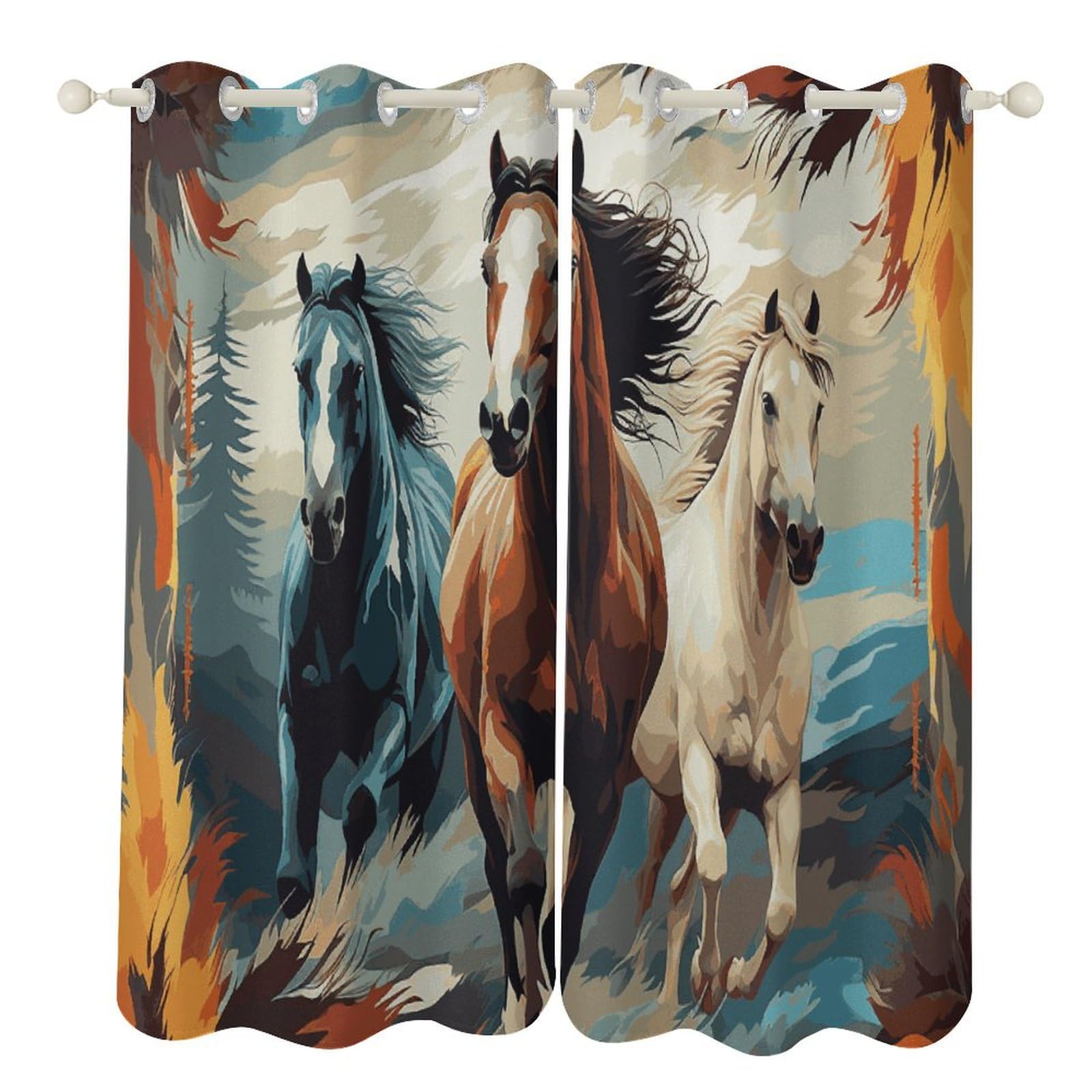 Rideaux isolation thermique anti-lumière motif chevaux occultant