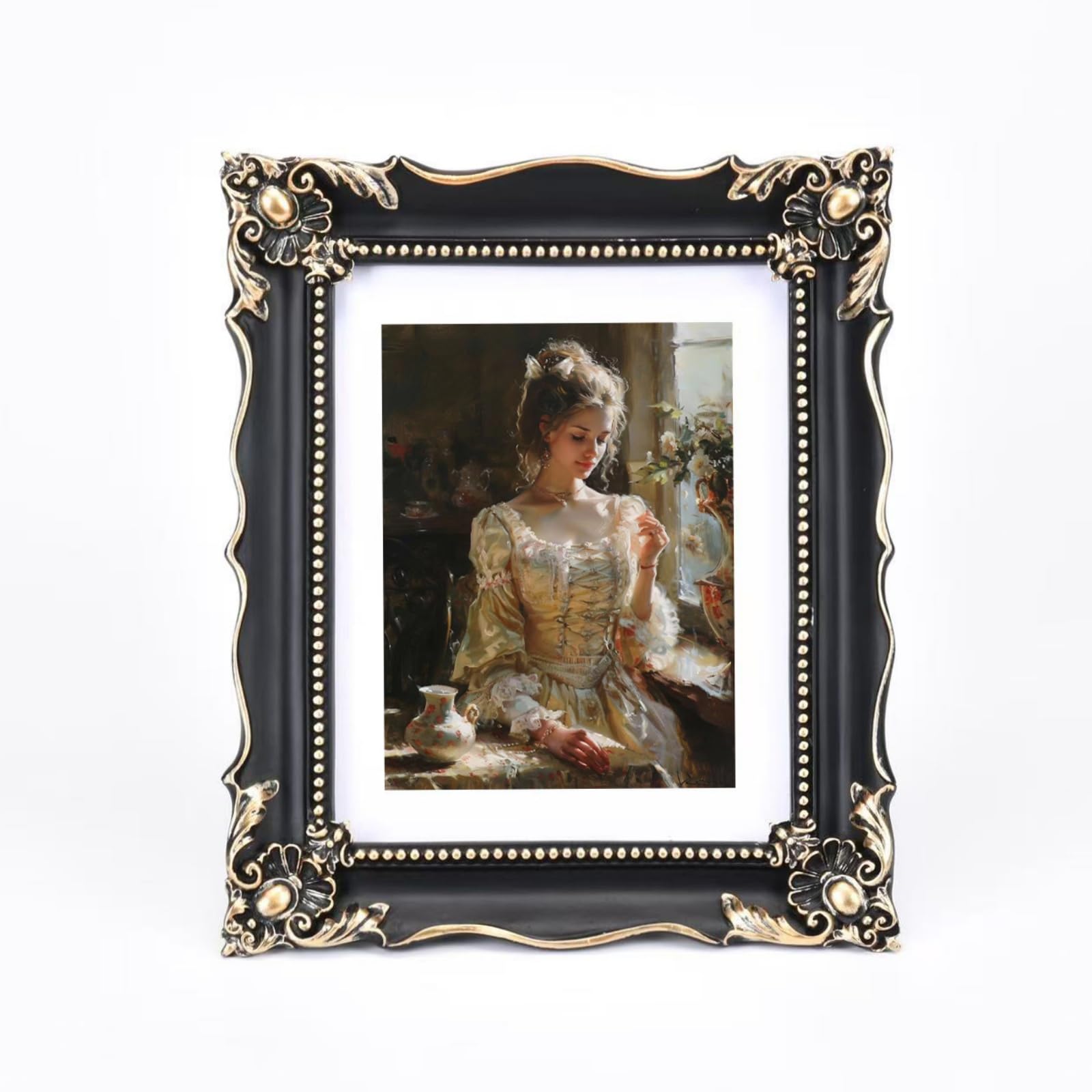 8x10 Vintage photo frame black Antique picture frames with Mat for 6x8 Ornate picture frames Baroque Tabletop Wall Hanging Home Decor Photo frame