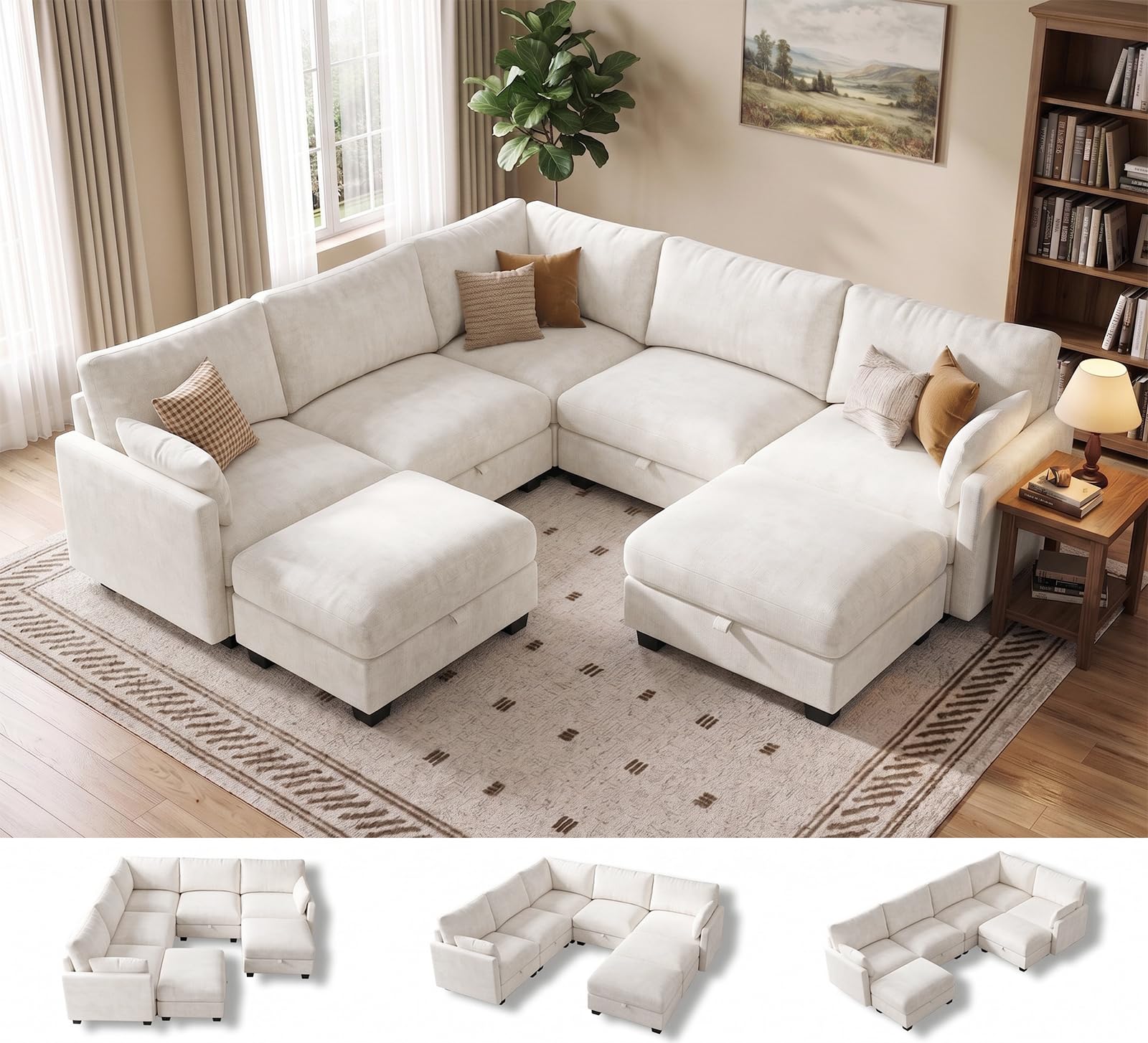 Modular Sectional Sofa, Oversized V-Shaped Couch with Storage