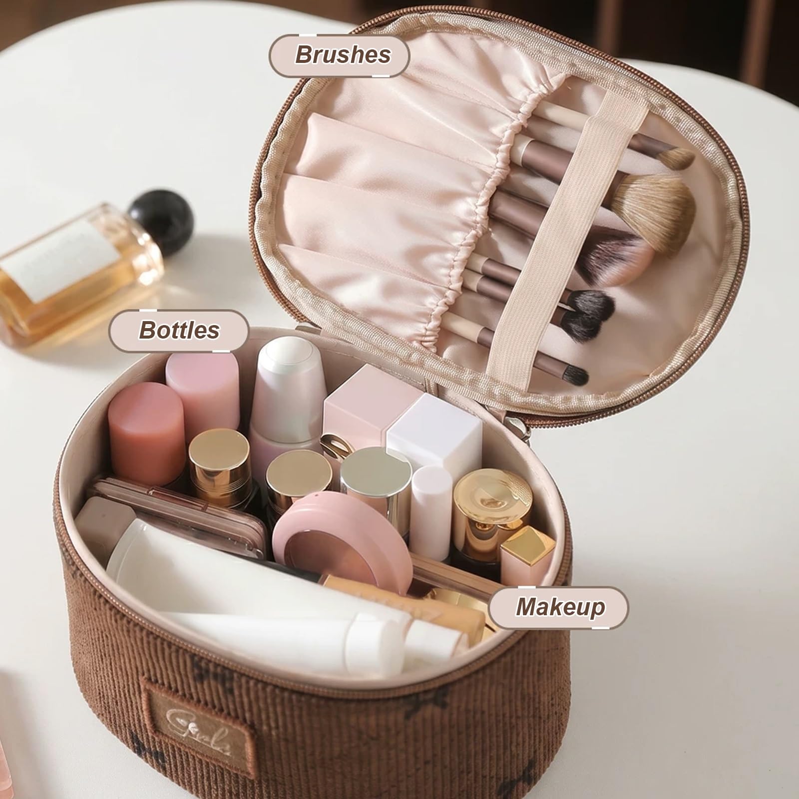 Beauty Case, Grande Capacità per Il Trucco, Pochette da Toilette per Donna, Design a Capacità Extra-Large, Struttura Rinforzata in PE, Modello a Profilo Basso