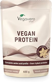 Vegavero Proteinpulver Vegan - pflanzliches Protein Pulver Vanille 600g - Eiweißpulver vegan mit 77g Eiweiß je 100g - Laktosefrei & Glutenfrei - Soja Protein Pulver ohne Zuckerzusatz